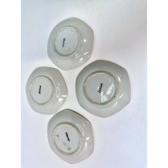 VTG Set Of 4 Stamped Japan Sauce Salt Cellars HP Birds Gold Rim MCM Hexagon - Picture 7 of 7